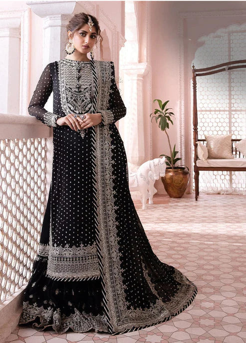 Embroidered Chiffon 3 Piece Unstitched Suit -EM0025-Party Wear
